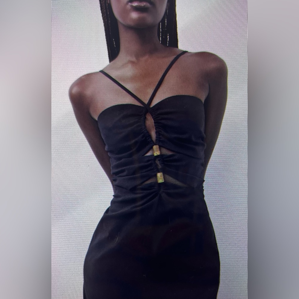 Zara Black Midi Maxi Dress Cut Out Beads L Asos